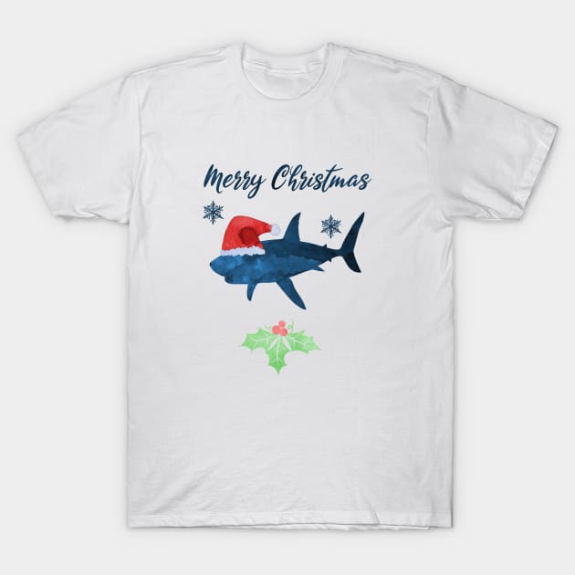 Santa Shark - Coastal Christmas Art T-Shirt by TheJollyMarten